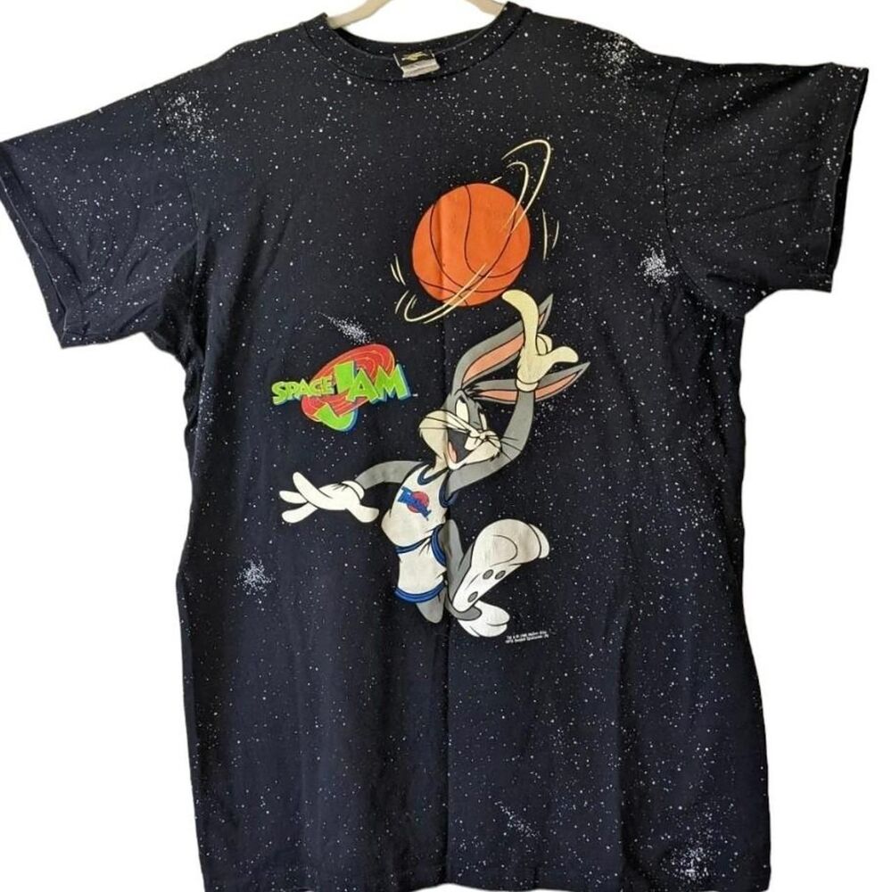 Vintage Space Jam T-shirt Single Stitch OSFM Buggs Bunny Basketball1996 AOP